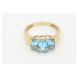 10K Yellow Gold & Blue Topaz Emerald Cut Ring