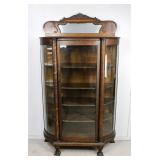 Antique Tiger Oak Curved Glass China Cabinet