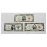 1963 $5 Red, 1963 $2 Red & 1957 $1 Silver Notes