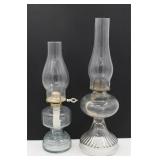 (2) Vintage Clear Glass Hurricane Lamps