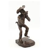 Bronze Sculpture of Cowboy Playing Harmonica