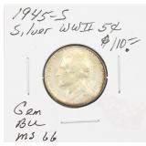 1945-S Silver WWII Nickel BU