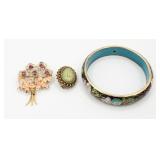Vintage Brooches & Enamel Bracelet Lot