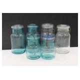 Vintage Blue & Clear Glass Wire Side Canning Jars