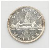 1953 Canada Silver Dollar Elizabeth II Canoe Coin