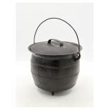 Antique Footed Cast Iron Cauldron Pot w/ Handle