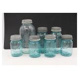 Lot of Vintage Blue Glass Canning Mason Jars