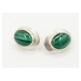 Sterling Silver & Oval Cut Malachite Earrings