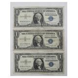 (3) 1957 A $1 One Dollar Silver Certificate Notes
