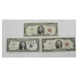 1957 $1 Silver Cert, 1963 $2 & $5 Red Seal Notes