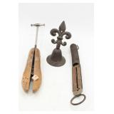 Primitive Scale Shoe Form & Cast Iron Bell Lot
