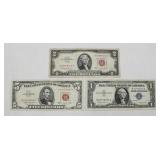 1963 $5 Red, 1963 $2 Red & 1957 $1 Silver Notes
