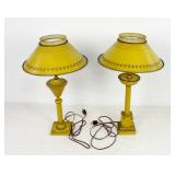 Vintage Yellow Tole Lamp Set