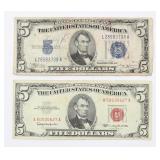 1934 Blue Seal Silver & 1963 Red Seal $5 Notes