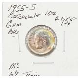 1955-S BU Silver Roosevelt Dime TONING