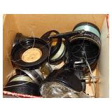 Box of Vintage Spools & Reel Parts In Vtg Box