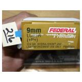 Federal 9mm Luger +P+ 124gr Hydra-Shok JHP 50rnds