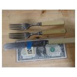 Celluloid Handle Butter Knife & 2 Forks