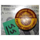 Smokey BEar Pin Back Button 'Prevent Forest FIres'