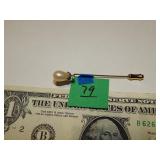 Hat Pin w/ Pearl Looking Stone