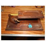 Vintage Wood Desk Organizer w/ Duck