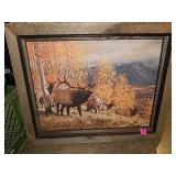 Picture-Rustic Elk Scene w/ Barn Wood Frame