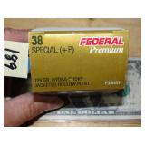 Federal 38spl +P 129gr Hydra-Shok JHP 20rnds