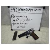 Browning Mdl HP Cal 9mm Luger S/N 511MN54321
