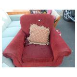 Red Upholstered Chair w/ Brown Pillow NO SHIPPING