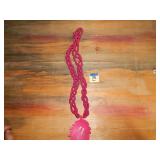 Pink Beaded Necklace w/ Leaf Pendant
