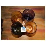 Set of 4 Glass Cups-1 Purple, 1 Green & 2 Yellow