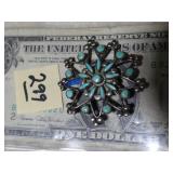 Needle Point Turquoise & Silver Brooch Marked LT17
