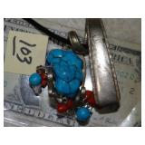 Turquoise & Coral Necklace-Pendant Made From Fork