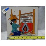 Native American Indian Weaver On Tile