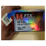 Hornady 45 Cal 225gr Pistol FTX 100ct Bullets