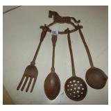 Cast Iron Rocking Horse w/ 4 Cooking Utensils