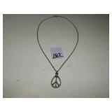 Silver Tone Teardrop Peace Sign Necklace