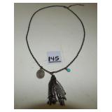 Copper Tone Long Tassle & Beads Necklace