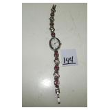 Women's Silver Tone Pink & Clear Rhinestone Watch