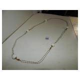 Long White Bead & Gold Tone Chain Necklace