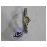 Gold Tone Ladies Watch w/ Rhinestone Framed Face