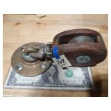 Vintage Brass & wood Block For Boat