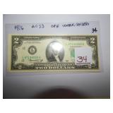 $2 Bill 1976 Off Center Boarders Unc. Mint