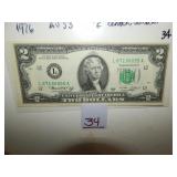 $2 Bill 1976 Off Center Boarders