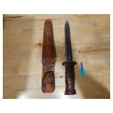 WWII Era Mili. Fighting Knife w/ Leather Sheath