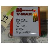 Hornady V-Max 20 Cal .204' 32gr 100ct