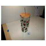 Grinch Drinking Glass w/ Straw & Bamboo Lid