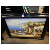 Large Waterfront Terrace Painting Framed