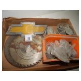 Flat of Misc. Items-Saw Blade, Chevy Emblem & More