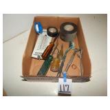 Flat of Misc. Items-Tools, Tape, Thermometer